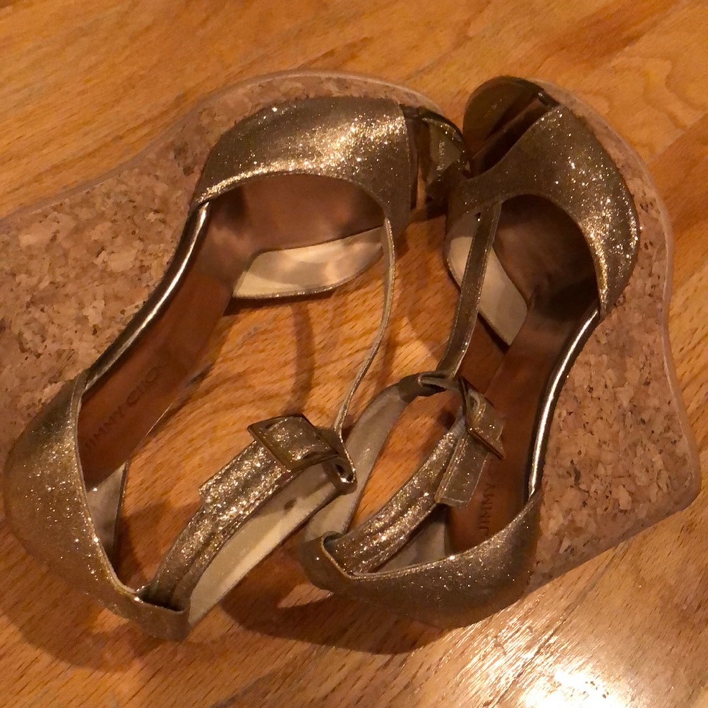 Jimmy Choo rose gold wedges